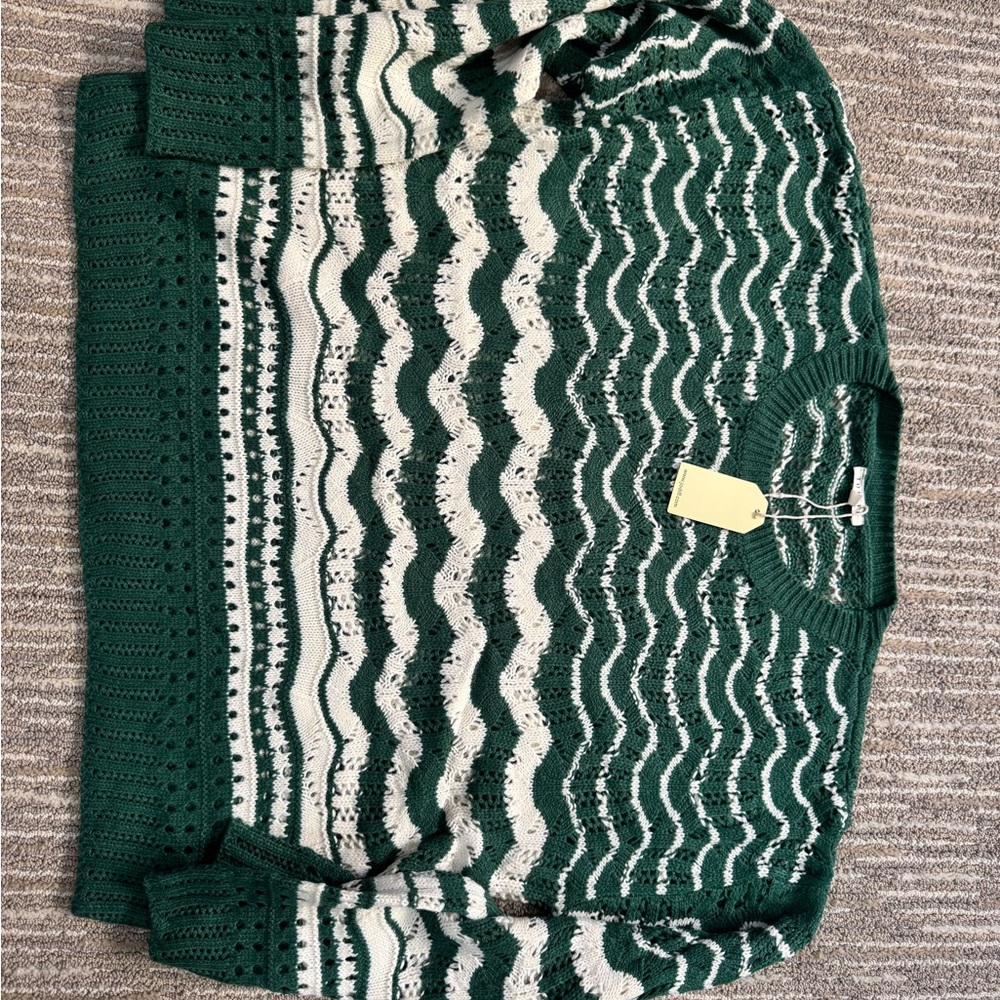 Jodifl Striped Green and Cream Sweater - size medium